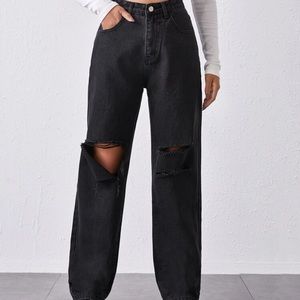 Black high waisted ripped baggy jeans